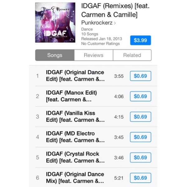 Have you checked out the remixes of our song? Here's the link... https://itunes.apple.com/us/album/idgaf-remixes-feat.-carmen/id582613799